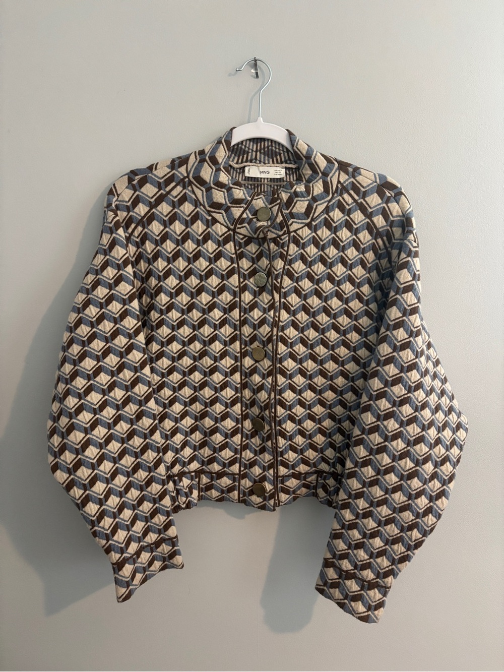 Mango Geometric Bomber Jacket - Cream, Navy & Brown